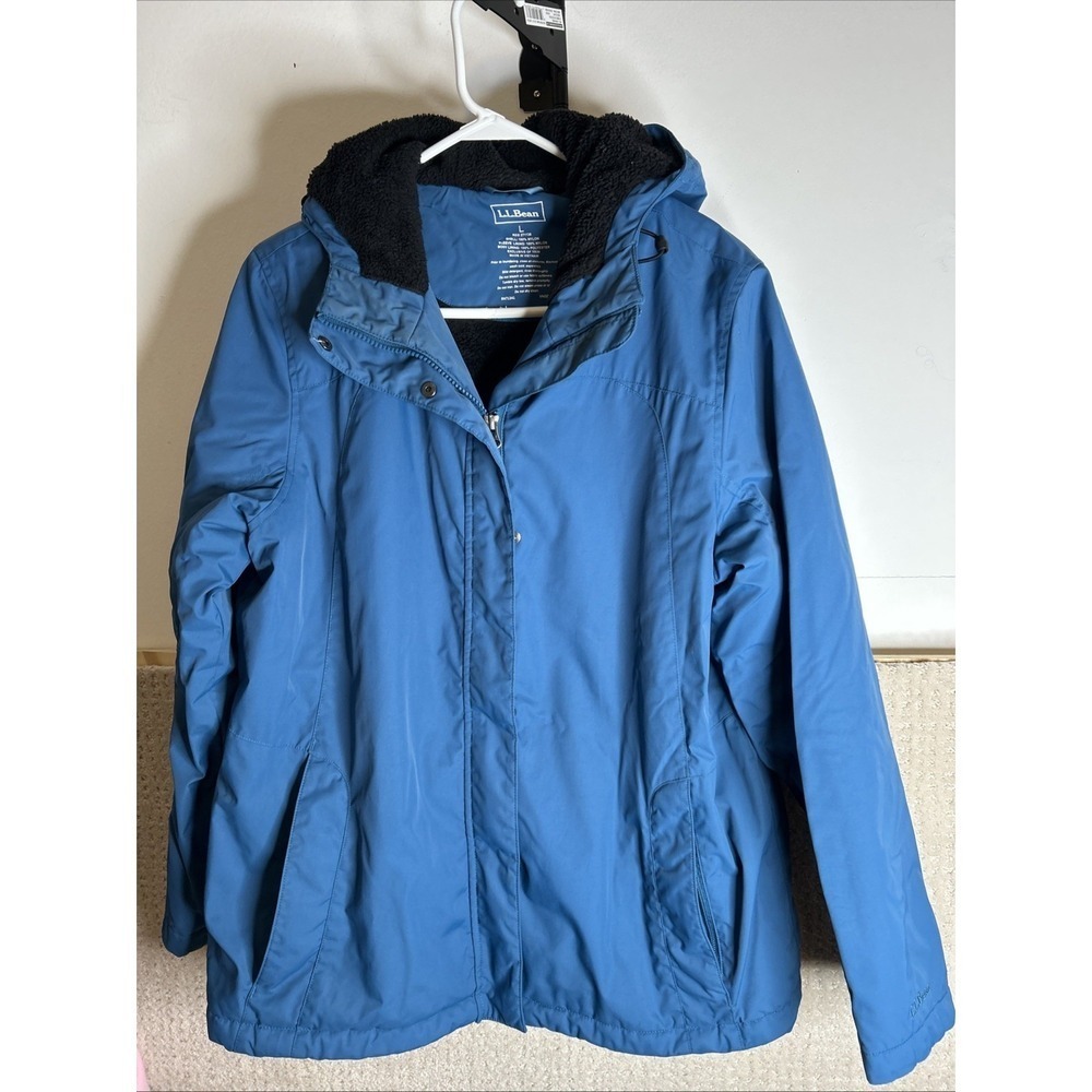 L.L. Bean Winter Warmer Jacket Womens Size L Teal Blue Fleece Lined Coat Nylon